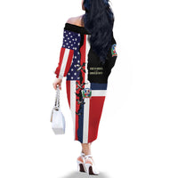 Dominican Republic Family Matching Off The Shoulder Long Sleeve Dress and Hawaiian Shirt Made In America with Dominican Parts DT03