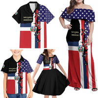 Dominican Republic Family Matching Off Shoulder Maxi Dress and Hawaiian Shirt Made In America with Dominican Parts DT03