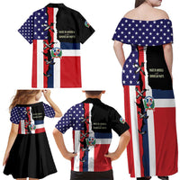 Dominican Republic Family Matching Off Shoulder Maxi Dress and Hawaiian Shirt Made In America with Dominican Parts DT03