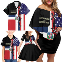 Dominican Republic Family Matching Off Shoulder Short Dress and Hawaiian Shirt Made In America with Dominican Parts DT03