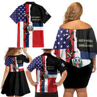 Dominican Republic Family Matching Off Shoulder Short Dress and Hawaiian Shirt Made In America with Dominican Parts DT03