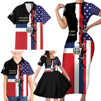Dominican Republic Family Matching Short Sleeve Bodycon Dress and Hawaiian Shirt Made In America with Dominican Parts DT03