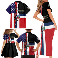 Dominican Republic Family Matching Short Sleeve Bodycon Dress and Hawaiian Shirt Made In America with Dominican Parts DT03