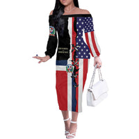Dominican Republic Off The Shoulder Long Sleeve Dress Made In America with Dominican Parts DT03