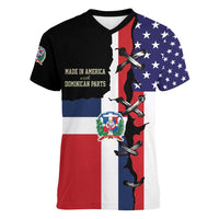 Dominican Republic Women V-Neck T-Shirt Made In America with Dominican Parts DT03