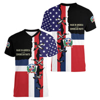 Dominican Republic Women V-Neck T-Shirt Made In America with Dominican Parts DT03