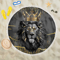 Personalized Black and Gold Lion Beach Blanket King Africa - Wonder Print Shop