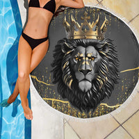 Personalized Black and Gold Lion Beach Blanket King Africa - Wonder Print Shop