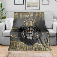 Personalized Black and Gold Lion Blanket King Africa