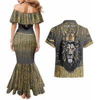 Personalized Black and Gold Lion Couples Matching Mermaid Dress and Hawaiian Shirt King Africa - Wonder Print Shop