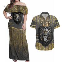 Personalized Black and Gold Lion Couples Matching Off Shoulder Maxi Dress and Hawaiian Shirt King Africa - Wonder Print Shop