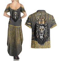 Personalized Black and Gold Lion Couples Matching Summer Maxi Dress and Hawaiian Shirt King Africa - Wonder Print Shop