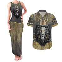 Personalized Black and Gold Lion Couples Matching Tank Maxi Dress and Hawaiian Shirt King Africa - Wonder Print Shop