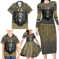 Personalized Black and Gold Lion Family Matching Long Sleeve Bodycon Dress and Hawaiian Shirt King Africa - Wonder Print Shop