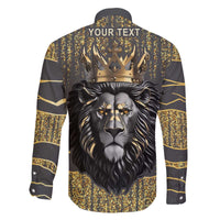 Personalized Black and Gold Lion Family Matching Off The Shoulder Long Sleeve Dress and Hawaiian Shirt King Africa - Wonder Print Shop