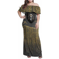 Personalized Black and Gold Lion Family Matching Off Shoulder Maxi Dress and Hawaiian Shirt King Africa - Wonder Print Shop