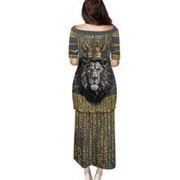 Personalized Black and Gold Lion Family Matching Puletasi and Hawaiian Shirt King Africa - Wonder Print Shop