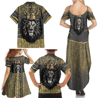 Personalized Black and Gold Lion Family Matching Summer Maxi Dress and Hawaiian Shirt King Africa - Wonder Print Shop