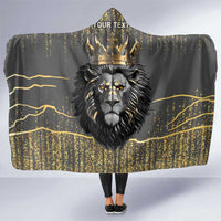 Personalized Black and Gold Lion Hooded Blanket King Africa