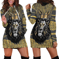 Personalized Black and Gold Lion Hoodie Dress King Africa - Wonder Print Shop