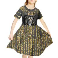 Personalized Black and Gold Lion Kid Short Sleeve Dress King Africa - Wonder Print Shop