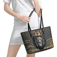 Personalized Black and Gold Lion Leather Tote Bag King Africa - Wonder Print Shop