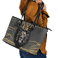 Personalized Black and Gold Lion Leather Tote Bag King Africa - Wonder Print Shop