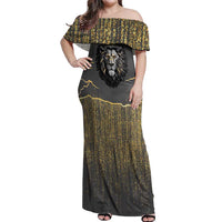 Personalized Black and Gold Lion Off Shoulder Maxi Dress King Africa - Wonder Print Shop