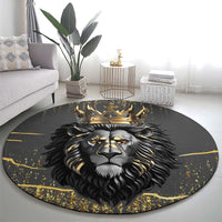 Personalized Black and Gold Lion Round Carpet King Africa