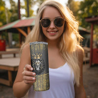 Personalized Black and Gold Lion Skinny Tumbler King Africa - Wonder Print Shop