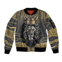 Personalized Black and Gold Lion Sleeve Zip Bomber Jacket King Africa - Wonder Print Shop