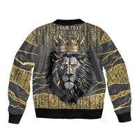 Personalized Black and Gold Lion Sleeve Zip Bomber Jacket King Africa - Wonder Print Shop
