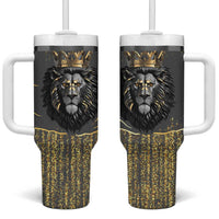 Personalized Black and Gold Lion Tumbler With Handle King Africa - Wonder Print Shop