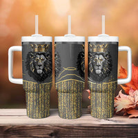 Personalized Black and Gold Lion Tumbler With Handle King Africa - Wonder Print Shop