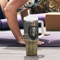 Personalized Black and Gold Lion Tumbler With Handle King Africa - Wonder Print Shop