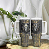 Personalized Black and Gold Lion Tumbler With Handle King Africa - Wonder Print Shop