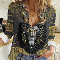 Personalized Black and Gold Lion Women Casual Shirt King Africa - Wonder Print Shop