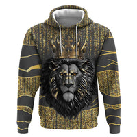 Personalized Black and Gold Lion Zip Hoodie King Africa - Wonder Print Shop