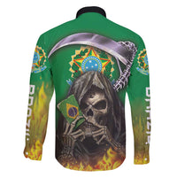 Brazil Hoodie Family Matching Off Shoulder Maxi Dress and Hawaiian Shirt Brazil Reaper Skull Fire - Wonder Print Shop
