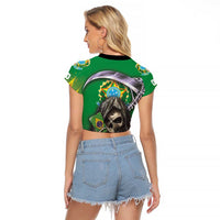 Brazil Hoodie Raglan Cropped T Shirt Brazil Reaper Skull Fire - Wonder Print Shop