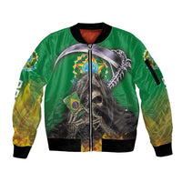 Brazil Hoodie Sleeve Zip Bomber Jacket Brazil Reaper Skull Fire - Wonder Print Shop