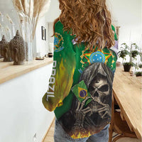 Brazil Hoodie Women Casual Shirt Brazil Reaper Skull Fire - Wonder Print Shop