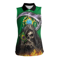 Brazil Hoodie Women Sleeveless Polo Shirt Brazil Reaper Skull Fire - Wonder Print Shop