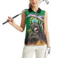 Brazil Hoodie Women Sleeveless Polo Shirt Brazil Reaper Skull Fire - Wonder Print Shop