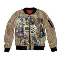 The Black Minds Behind Progress Sleeve Zip Bomber Jacket Africa Black Invention - Wonder Print Shop
