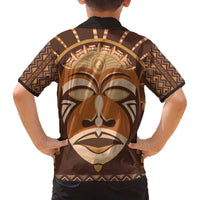 African Mask Printed Mudcloth Family Matching Off The Shoulder Long Sleeve Dress and Hawaiian Shirt - Wonder Print Shop