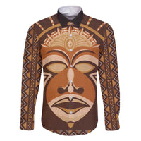 African Mask Printed Mudcloth Family Matching Off The Shoulder Long Sleeve Dress and Hawaiian Shirt - Wonder Print Shop