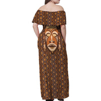 African Mask Printed Mudcloth Family Matching Off Shoulder Maxi Dress and Hawaiian Shirt - Wonder Print Shop
