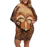 African Mask Printed Mudcloth Family Matching Off Shoulder Short Dress and Hawaiian Shirt - Wonder Print Shop