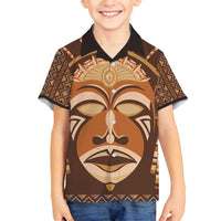 African Mask Printed Mudcloth Family Matching Off Shoulder Short Dress and Hawaiian Shirt - Wonder Print Shop